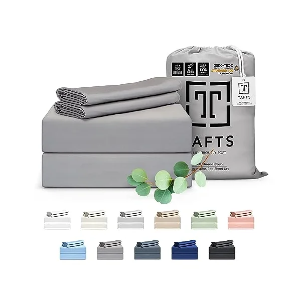 Tafts Eucalyptus Sheets Queen Size Bed Sheets - 100% Organic Eucalyptus, 400TC Eucalyptus Bed Sheets, 4 Piece Set, 17” Deep Pockets, Silk Feel, Cooling, Double Stitched (Space Grey)