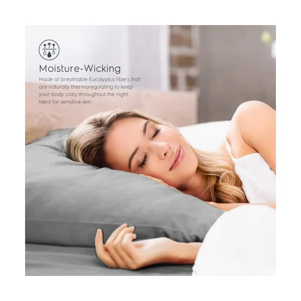 Tafts Eucalyptus Sheets Queen Size Bed Sheets - 100% Organic Eucalyptus, 400TC Eucalyptus Bed Sheets, 4 Piece Set, 17” Deep Pockets, Silk Feel, Cooling, Double Stitched (Space Grey)