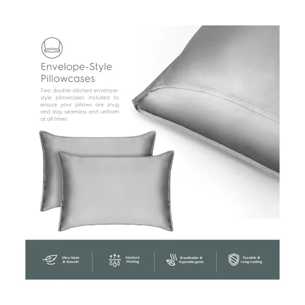 Tafts Eucalyptus Sheets Queen Size Bed Sheets - 100% Organic Eucalyptus, 400TC Eucalyptus Bed Sheets, 4 Piece Set, 17” Deep Pockets, Silk Feel, Cooling, Double Stitched (Space Grey)