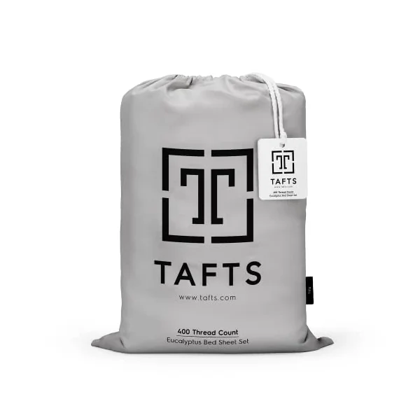 Tafts Eucalyptus Sheets Queen Size Bed Sheets - 100% Organic Eucalyptus, 400TC Eucalyptus Bed Sheets, 4 Piece Set, 17” Deep Pockets, Silk Feel, Cooling, Double Stitched (Space Grey)