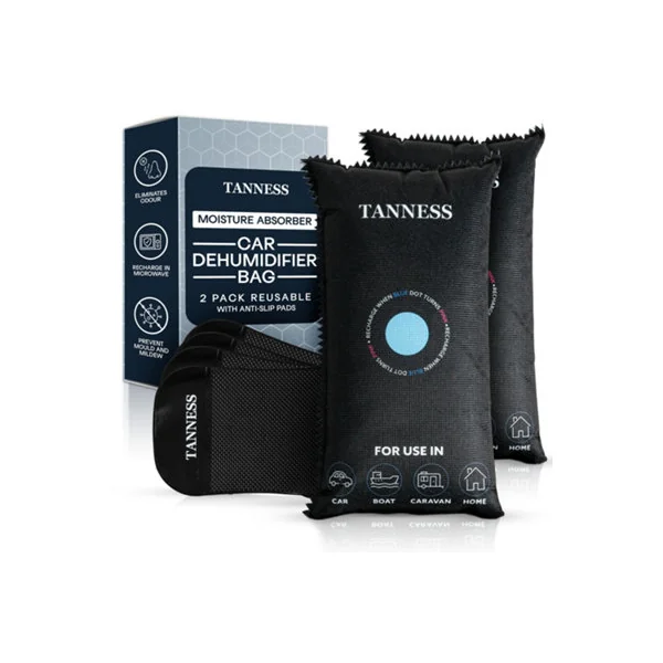 Tanness 2 Pack Reusable Silica Gel Dehumidifier Bags 1kg - Moisture Absorbers with Anti-Slip Pads for Cars & Home