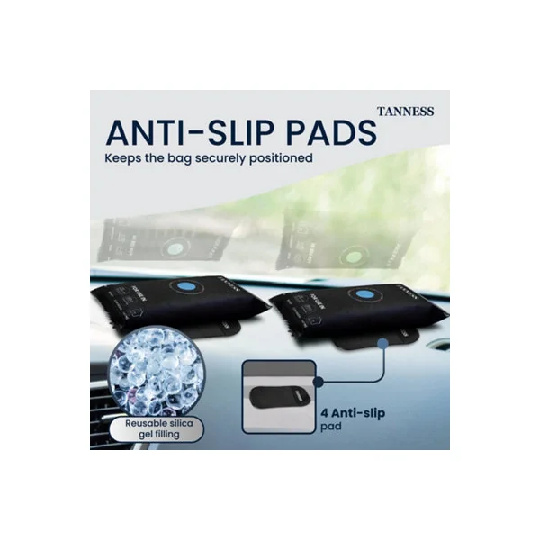 Tanness 2 Pack Reusable Silica Gel Dehumidifier Bags 1kg - Moisture Absorbers with Anti-Slip Pads for Cars & Home