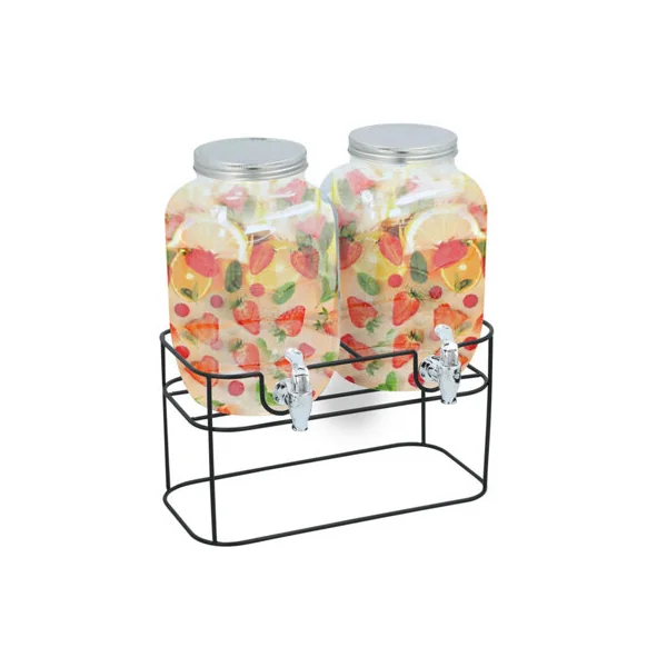 Taylor & Brown 2x4L Glass Drinks Dispensers with Tap & Stand Mason Jar Beverage Set for BBQ, Parties, Outdoor & Home Use