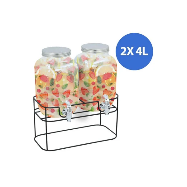 Taylor & Brown 2x4L Glass Drinks Dispensers with Tap & Stand Mason Jar Beverage Set for BBQ, Parties, Outdoor & Home Use