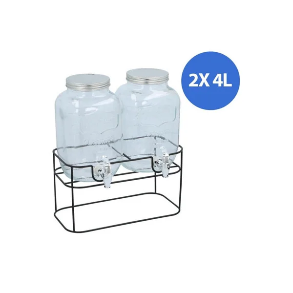 Taylor & Brown 2x4L Glass Drinks Dispensers with Tap & Stand Mason Jar Beverage Set for BBQ, Parties, Outdoor & Home Use