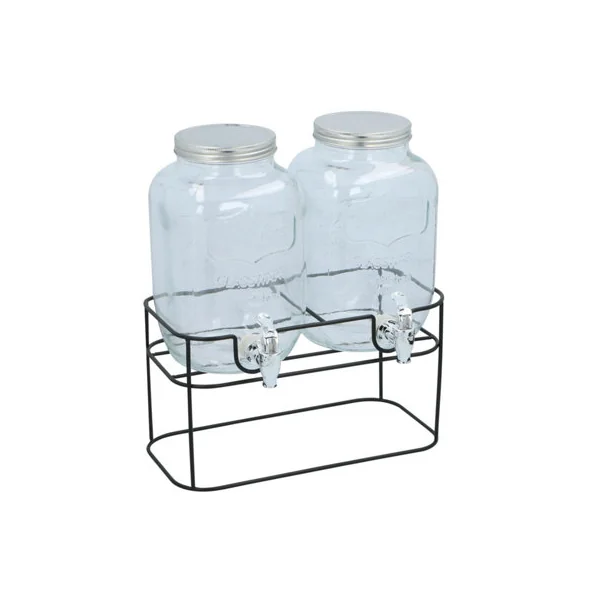 Taylor & Brown 2x4L Glass Drinks Dispensers with Tap & Stand Mason Jar Beverage Set for BBQ, Parties, Outdoor & Home Use