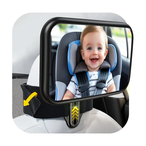 TAZENI Baby Car Mirror for Rear-Facing Car Seat, Fixed Headrests Tesla | Wide clear view, Secure Hook-and-Loop Straps, shatterproof design, fits selected Tesla models, 360° adjustable
