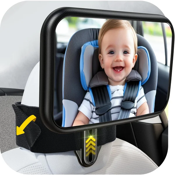 TAZENI Baby Car Mirror for Rear-Facing Car Seat, Fixed Headrests Tesla | Wide clear view, Secure Hook-and-Loop Straps, shatterproof design, fits selected Tesla models, 360° adjustable
