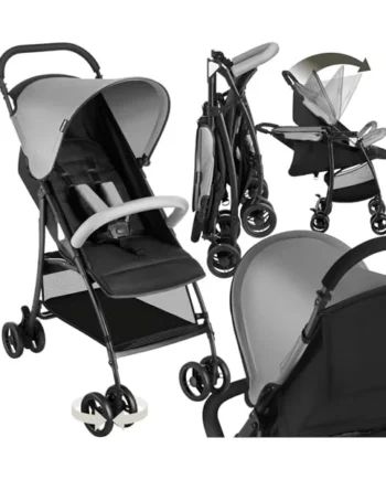 tectake® Foldable Pushchair with Canopy, 5-Point Harness & Practical Storage Basket, Baby Stroller with Adjustable Backrest & Footrest, Lightweight & Compact Pram for Babies & Toddlers, 0-36 Months