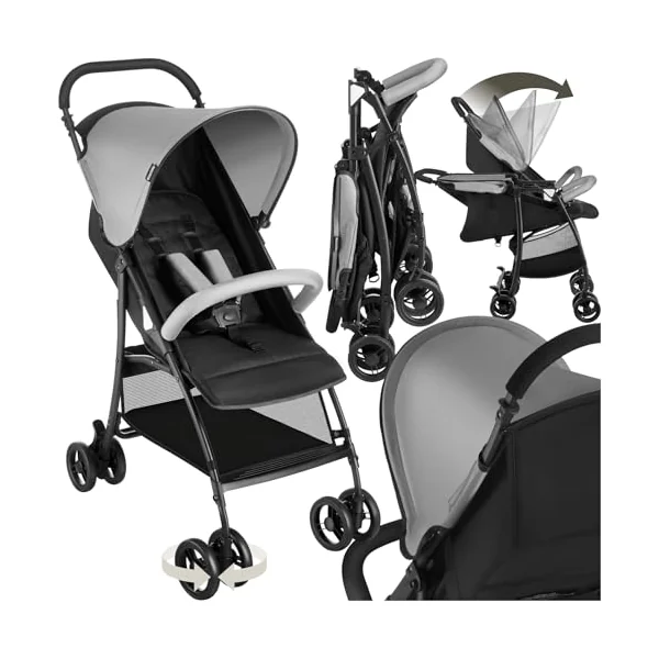 tectake® Foldable Pushchair with Canopy, 5-Point Harness & Practical Storage Basket, Baby Stroller with Adjustable Backrest & Footrest, Lightweight & Compact Pram for Babies & Toddlers, 0-36 Months