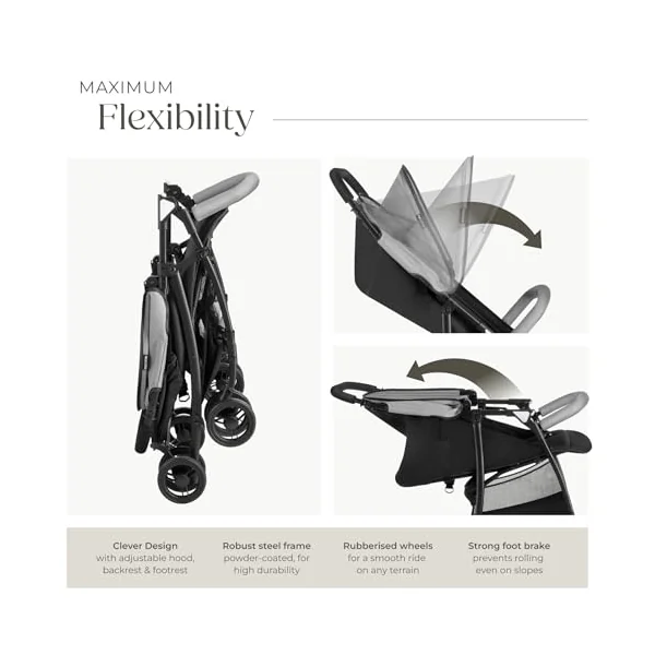 tectake® Foldable Pushchair with Canopy, 5-Point Harness & Practical Storage Basket, Baby Stroller with Adjustable Backrest & Footrest, Lightweight & Compact Pram for Babies & Toddlers, 0-36 Months