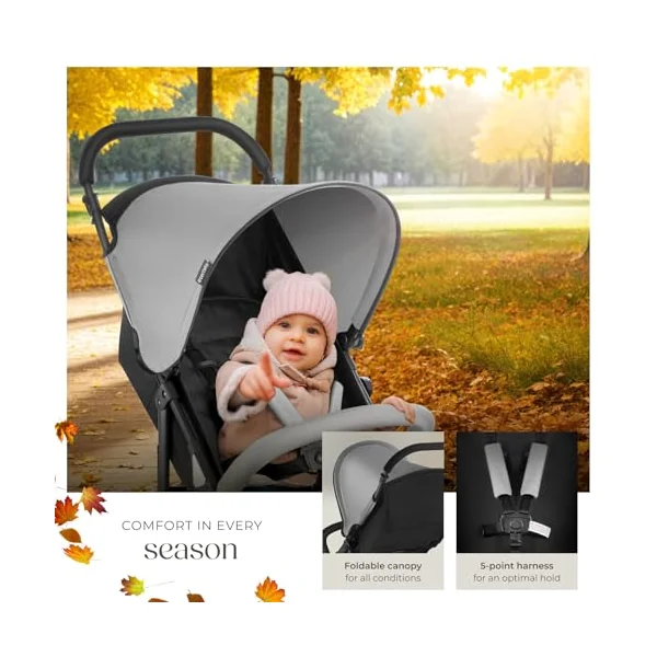 tectake® Foldable Pushchair with Canopy, 5-Point Harness & Practical Storage Basket, Baby Stroller with Adjustable Backrest & Footrest, Lightweight & Compact Pram for Babies & Toddlers, 0-36 Months
