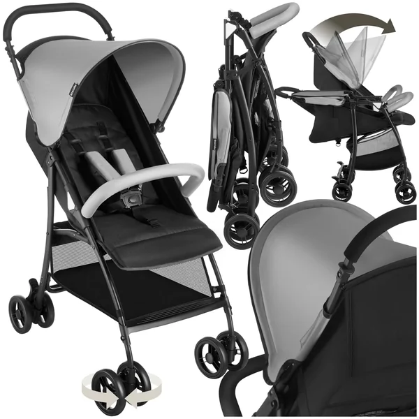 tectake® Foldable Pushchair with Canopy, 5-Point Harness & Practical Storage Basket, Baby Stroller with Adjustable Backrest & Footrest, Lightweight & Compact Pram for Babies & Toddlers, 0-36 Months