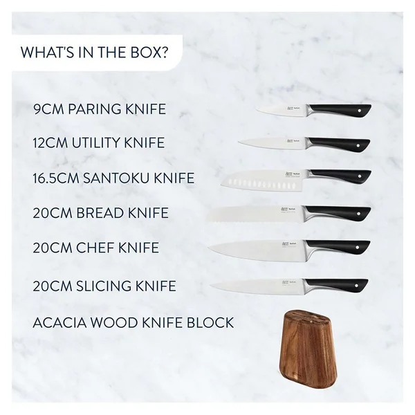 Tefal Jamie Oliver 6pc Knife Set with Acacia Wood Block