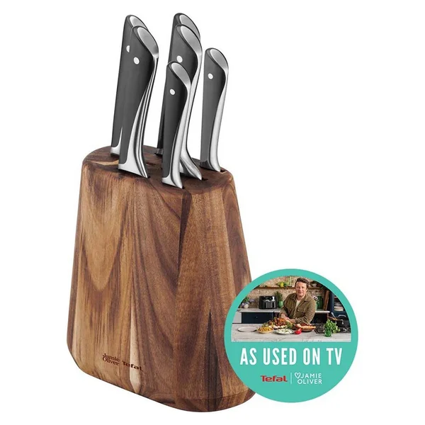 Tefal Jamie Oliver 6pc Knife Set with Acacia Wood Block
