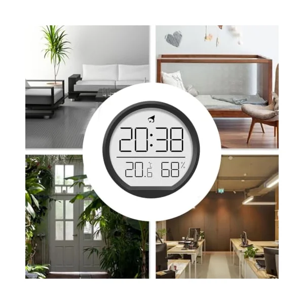 Temperature Humidity Monitor Digital Magnetic Temperature Gauge with Timer | Indoor Humidity Gauge for Home Bedroom Living Room Greenhouse Garage Bathroom Shower Office