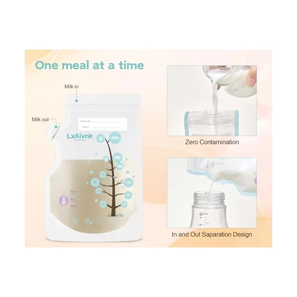 Temp-Sensing Breastmilk Storage Bag - 8oz(60 Count) | Suitable for refrigerators, leak free, high toughness, ultra-thin design, essential for breastfeeding