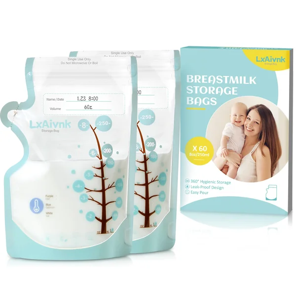 Temp-Sensing Breastmilk Storage Bag - 8oz(60 Count) | Suitable for refrigerators, leak free, high toughness, ultra-thin design, essential for breastfeeding