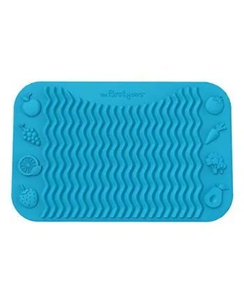 The First Years SenseAbles Finger Foods Placemat – Silicone Feeding Mat for Baby High Chairs or Table - Dishwasher Safe – Blue