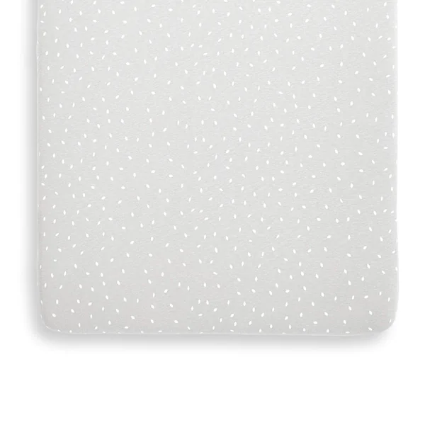 The Little Green Sheep Printed Linen Crib Sheet, Lightweight & Breathable, Dove with White Rice Print