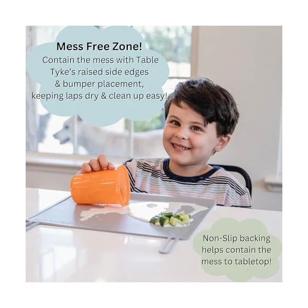The Table Tyke 100% Silicone Placemat with Teething Edge Bumper/Spill Stopper | Dishwasher Safe, Travel Ready Non-Slip Suction Activity Mat for Infants, Babies, Toddlers, Children, Kids