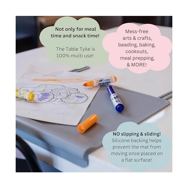 The Table Tyke 100% Silicone Placemat with Teething Edge Bumper/Spill Stopper | Dishwasher Safe, Travel Ready Non-Slip Suction Activity Mat for Infants, Babies, Toddlers, Children, Kids