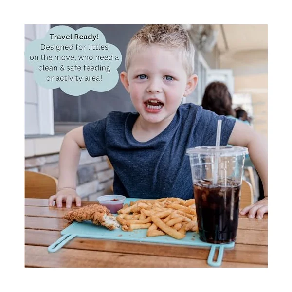 The Table Tyke 100% Silicone Placemat with Teething Edge Bumper/Spill Stopper | Dishwasher Safe, Travel Ready Non-Slip Suction Activity Mat for Infants, Babies, Toddlers, Children, Kids