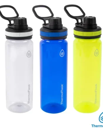 ThermoFlask 709ml Tritan Water Bottles, 3 Pack in Grey/Navy/Lime Green