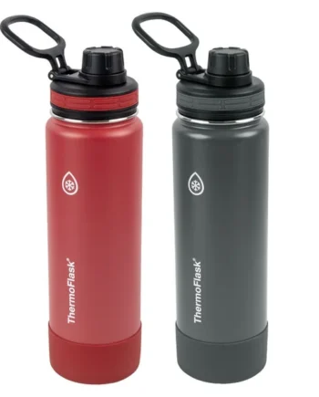 ThermoFlask Autospout Stainless Steel Double Wall Vacuum Insulated 710ml Bottles, 2 Pack in Red and Grey