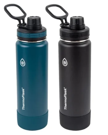 ThermoFlask Autospout Stainless Steel Double Wall Vacuum Insulated 710ml Bottles, 2 Pack in Teal and Black