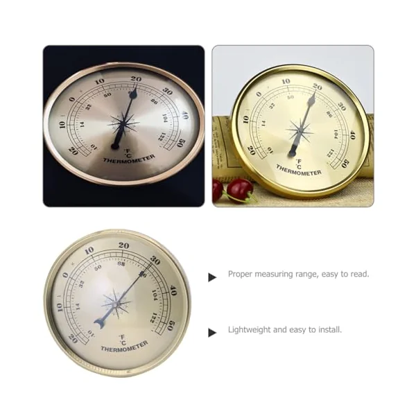 Thermometer Metal Temperature Gauge for Factory Laboratory | Golden Finish, Lightweight Build, Easy Installation, Suitable for Baby Room Use