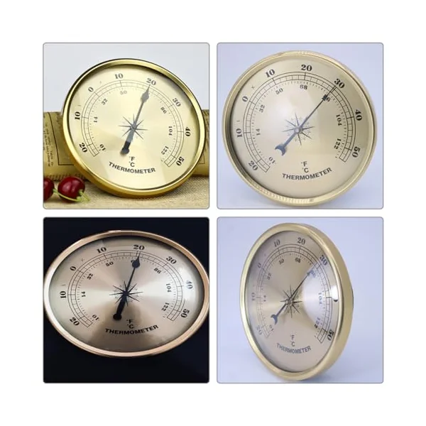 Thermometer Metal Temperature Gauge for Factory Laboratory | Golden Finish, Lightweight Build, Easy Installation, Suitable for Baby Room Use