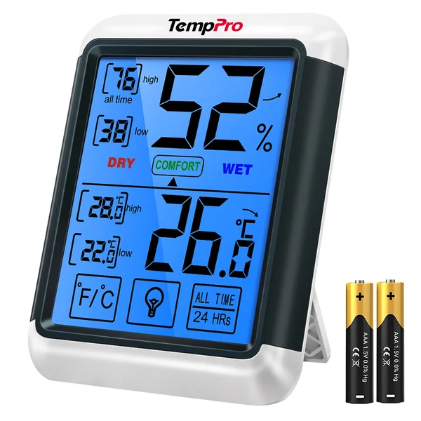 ThermoPro TP55 Digital Room Thermometer Temperature and Humidity Monitor with All Time or 24hrs Max and Min Records for Temperature and Humidity Baby Room Thermometer with Large Backlight Touchscreen