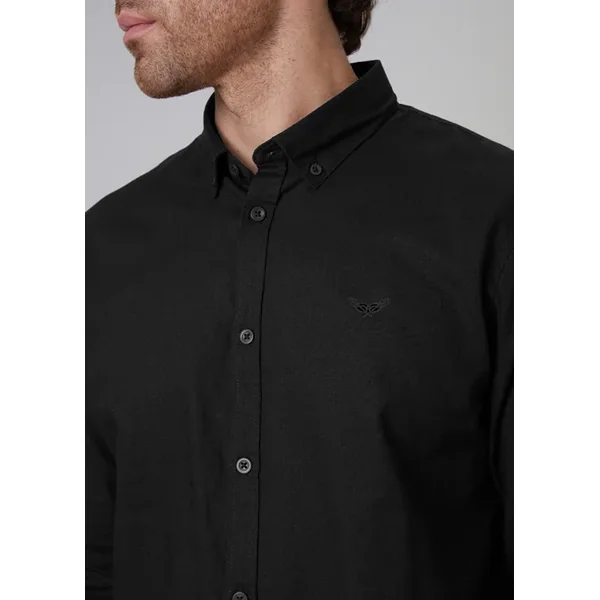 Threadbare Black Slim Fit Linen Blend Long Sleeve Shirt