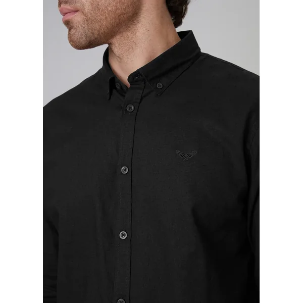 Threadbare Black Slim Fit Linen Blend Long Sleeve Shirt