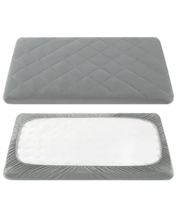 TILLYOU Pack and Play Sheet - Soft Quilted Crib Cover Pad, Toddlers Mattress Protector with 1''-3'' Deep Pocket, Thick Play Yard Playpen Sheets, Breathable Fluffy Crib Mattress Pad, 39"x27", Grey