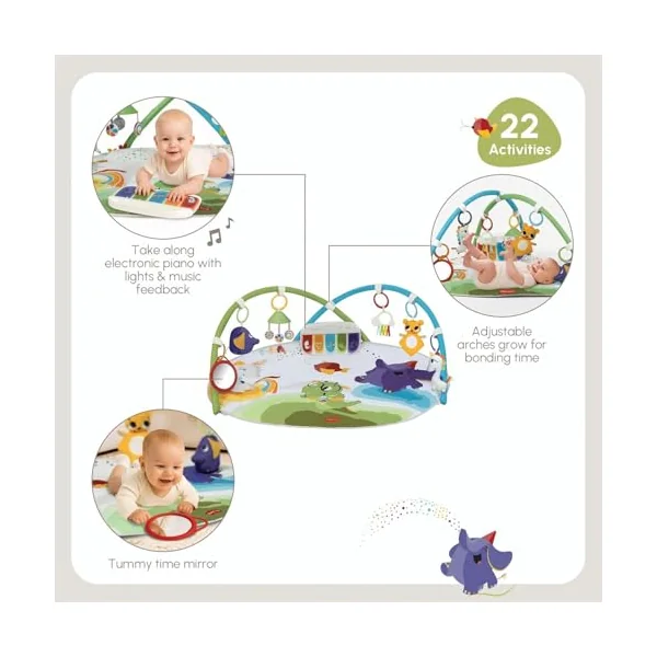 Tiny Love Developmental Gymini, Baby Play Gym with Music, 0+ Months, Baby Play Mat, 20 Activities, Musical Take-Along Toy, Adjustable Arches, Smart and Adjustable Design, Born to Party