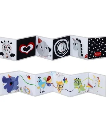 Tiny Love Double Sided First Book, Soft Baby Book, 0+ Months, Baby Crinkle Book, Black & White Design, 2 Sides, 7 Fun Activities, Supports Senses, Skills & Eyesight, Tummy Time Toy, Born to Party