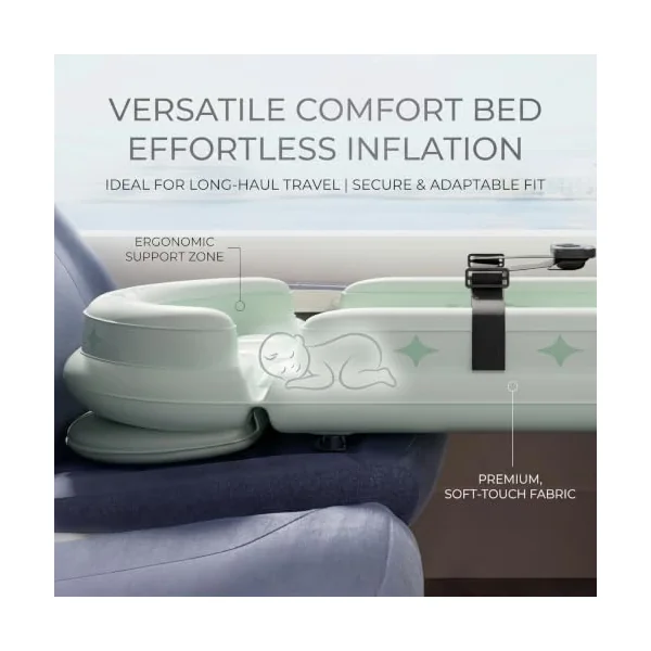 Toddler Airplane Bed Airplane Bed For Toddler, Height Adjustable Inflatable Travel with Hand Pump, Safety Guardrails and Belt for Plane, Train, Car