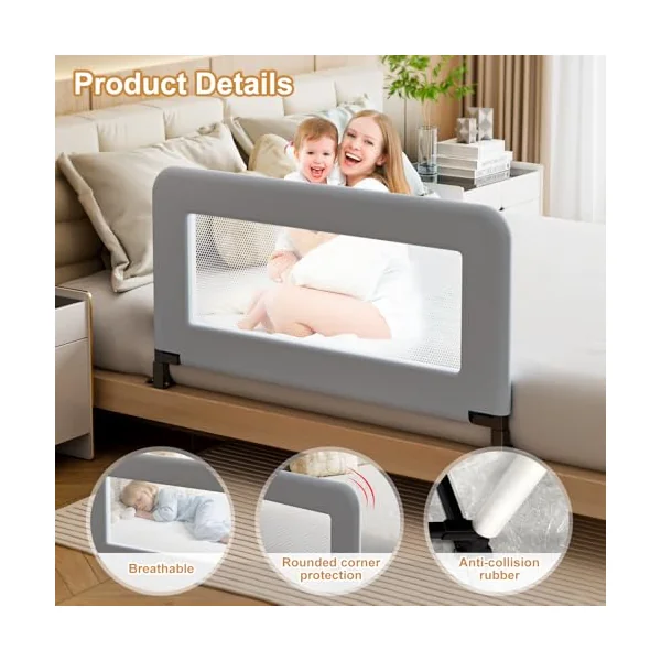 Toddler Bed Guard Rail for Baby - Sturdy Metal Safety Rail for Twin, Crib, Queen, Bunk, Full Side Beds - Kids Guardrail Protector (48 inch)