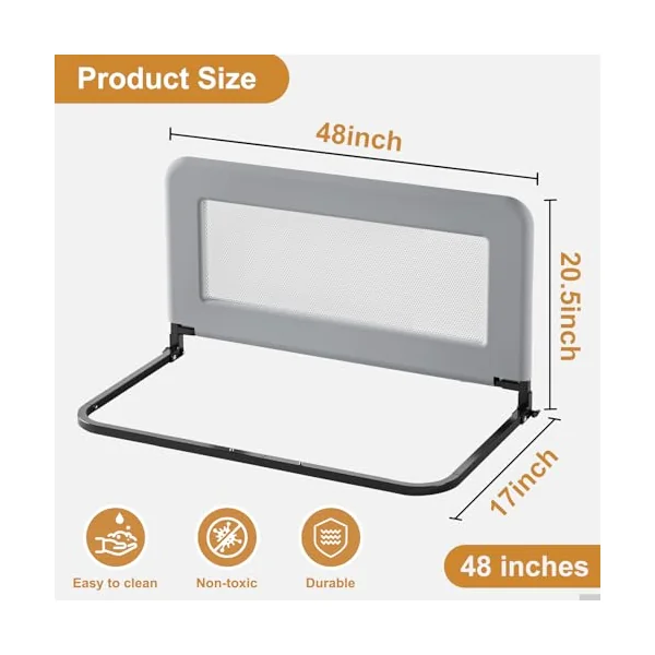 Toddler Bed Guard Rail for Baby - Sturdy Metal Safety Rail for Twin, Crib, Queen, Bunk, Full Side Beds - Kids Guardrail Protector (48 inch)