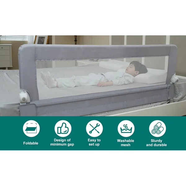 Toddler Bed Rails, 51 Inch Foldable Bed Rail for Toddlers, Baby Bed Rail Guard for Twin, Full, Queen Size Bed, Box, Platform Bed, with Reinforced Safety System