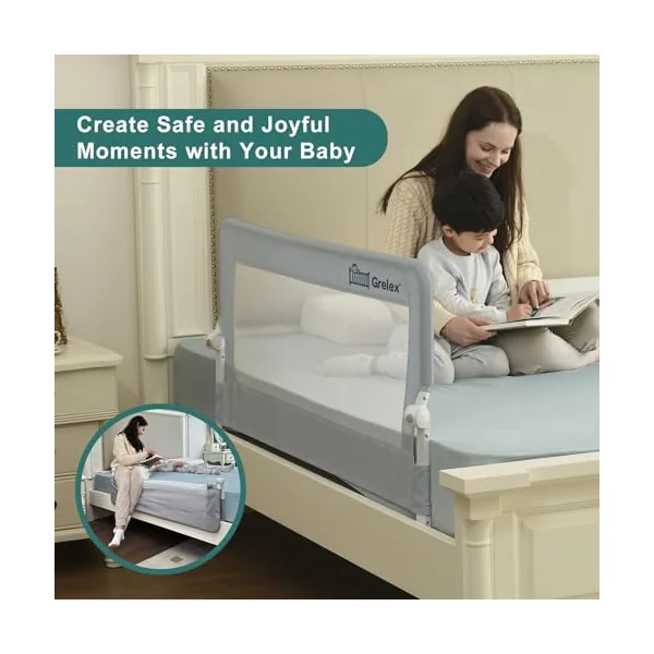 Toddler Bed Rails, 51 Inch Foldable Bed Rail for Toddlers, Baby Bed Rail Guard for Twin, Full, Queen Size Bed, Box, Platform Bed, with Reinforced Safety System