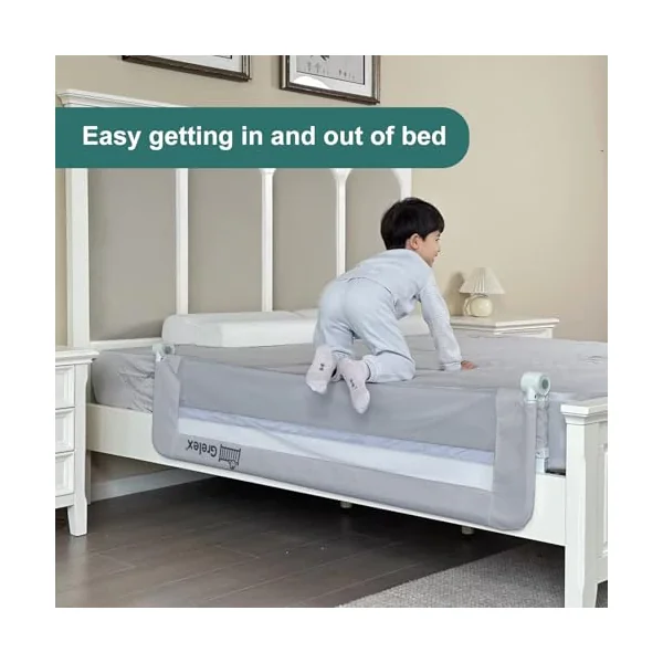 Toddler Bed Rails, 51 Inch Foldable Bed Rail for Toddlers, Baby Bed Rail Guard for Twin, Full, Queen Size Bed, Box, Platform Bed, with Reinforced Safety System