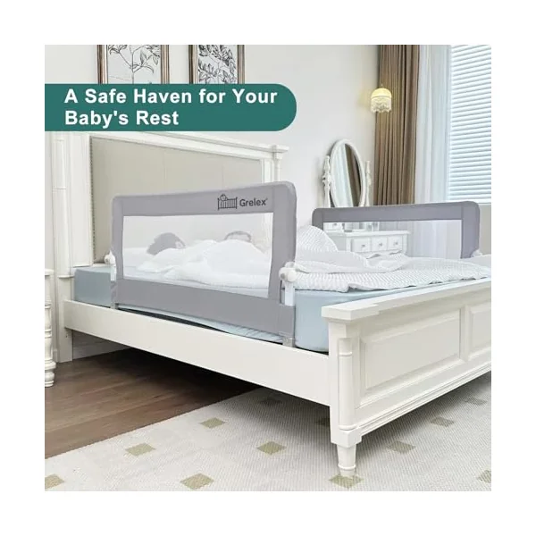 Toddler Bed Rails, 51 Inch Foldable Bed Rail for Toddlers, Baby Bed Rail Guard for Twin, Full, Queen Size Bed, Box, Platform Bed, with Reinforced Safety System