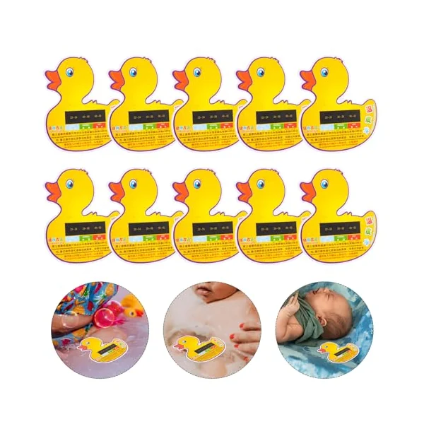 Toddmomy 10pcs Baby Bath Temperature Monitor Duck Shaped Lightweight Plastic Thermometers with Digital Lcd Display for Newborns Bath Time and Traveling