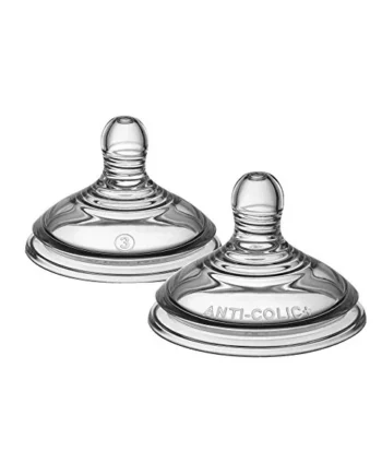 Tommee Tippee Advanced Anti-Colic Baby Bottle Teats Fast Flow 6m+ | Pack of 2, Breast-Like Shape for a Natural Latch, Anti-Colic Valve Reduces Gas and Discomfort, Soft BPA Free Silicone