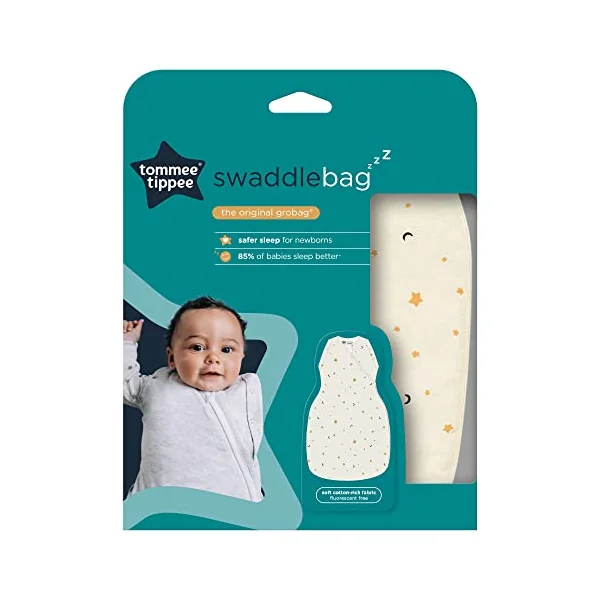 Tommee Tippee Baby Sleep Bag for Newborns, 3-6 m, 2.5 TOG, The Original Grobag Swaddle Bag, Hip-Healthy Design, Soft Cotton-Rich Fabric, Oatmeal Marl Star