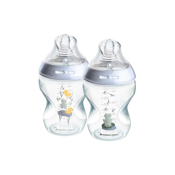 Tommee Tippee Closer to Nature Baby Bottle Anti-Colic 260ml | Pack of 2, Slow Flow Breast-Like Teat, Anti-Colic Valve, Assorted