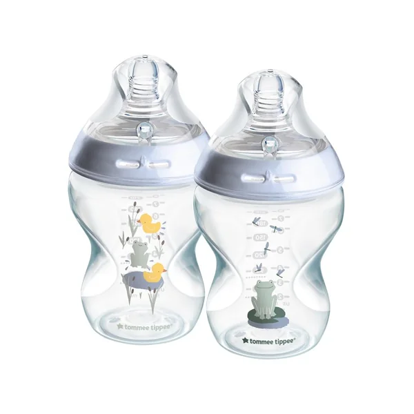 Tommee Tippee Closer to Nature Baby Bottle Anti-Colic 260ml | Pack of 2, Slow Flow Breast-Like Teat, Anti-Colic Valve, Assorted